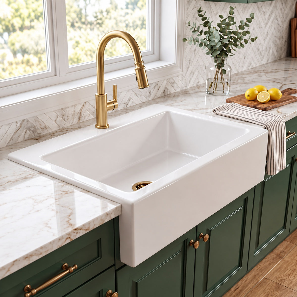 SINKOLOGY Parker 34 in 1 Hole Quick Fit Farmhouse Apron Front Drop In Single Bowl Crisp White Fireclay Kitchen Sink