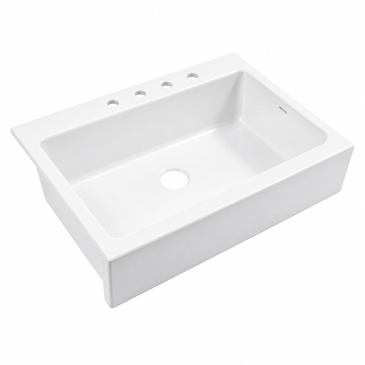 SINKOLOGY Parker 34 in 4 Hole Quick Fit Farmhouse Apron Front Drop In Single Bowl Crisp White Fireclay Kitchen Sink SK450 34FC 4R