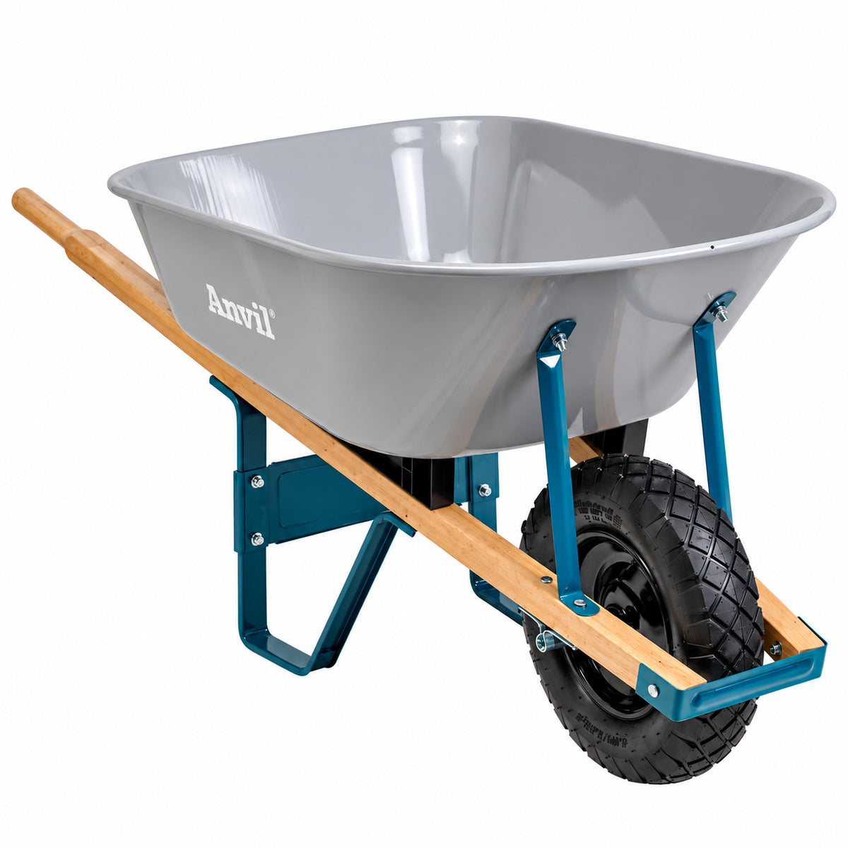 Anvil 6 cu ft Steel Tub Wheelbarrow with Wooden Handles and Pneumatic Tire AWB1006