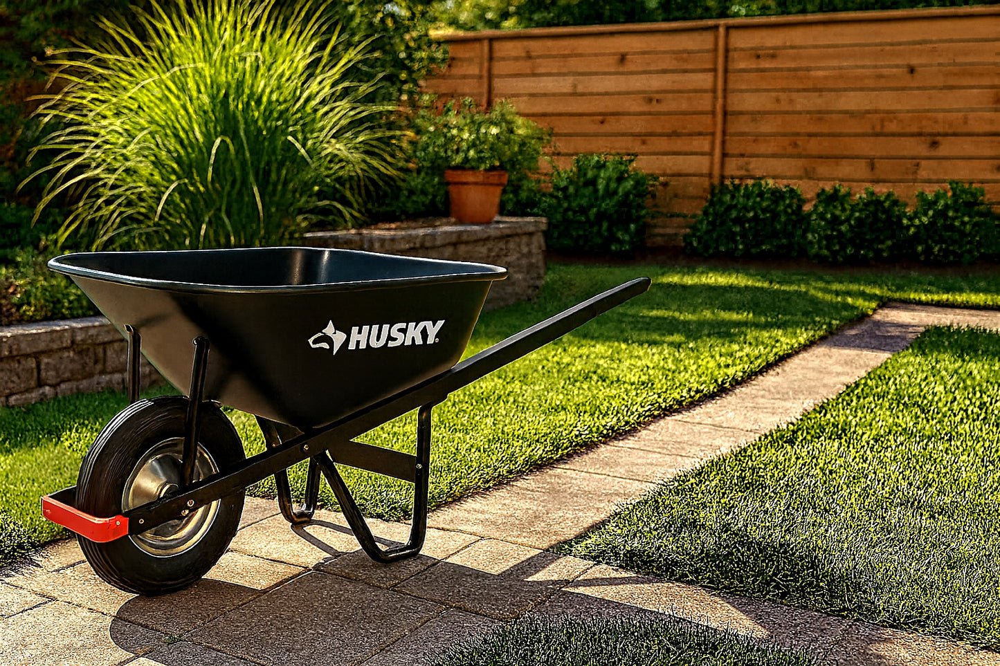 Husky 6 cu. ft. Steel Wheelbarrow with 8 in. Flat-Free Tires