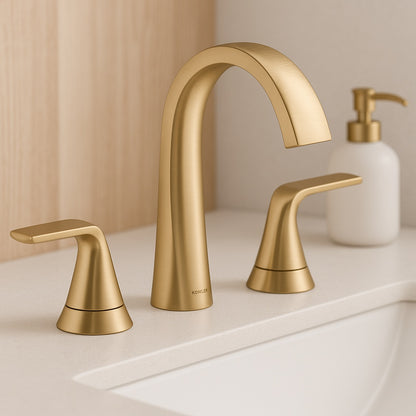 Cursiva 8 in. Widespread Double Handle Bathroom Faucet in Vibrant Brushed Moderne Brass