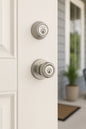 Cove Satin Nickel Keyed Entry Door Knob and Single Cylinder Deadbolt Project Pack featuring SmartKey and Microban T242CV15SMTCPCO
