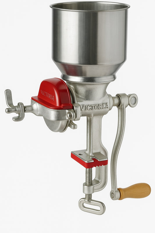 Cast Iron Grain Grinder with High Hopper, Corn Mill, Tinned Cast Iron 815457021009 Victoria