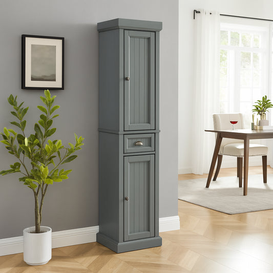 CROSLEY FURNITURE Seaside 16 in. W x 14 in. D x 72 in. H Linen Cabinet in Gray