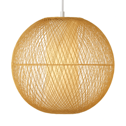 Globe Electric 1 Light White Pendant with Natural Rattan Shade and Designer White Cloth Cord Vintage Incandescent Bulb Included 61014/317665615 58219610145 Globe Electric