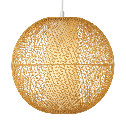 Globe Electric 1 Light White Pendant with Natural Rattan Shade and Designer White Cloth Cord Vintage Incandescent Bulb Included 61014/317665615 58219610145 Globe Electric
