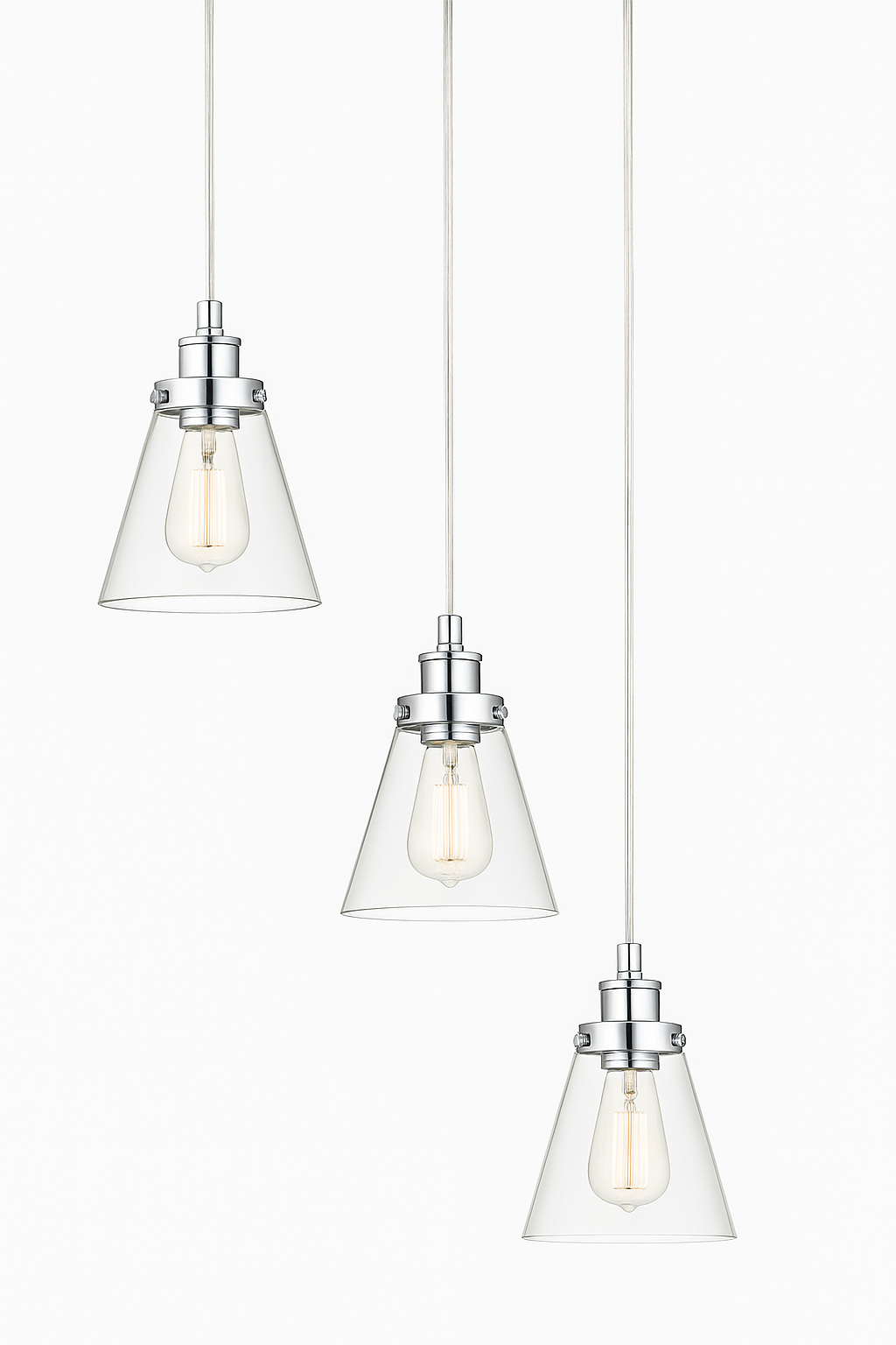 Globe Electric Jackson 3 Light Chrome Pendant with Clear Glass Shades Vintage Incandescent Bulbs Included 61037/317754017 58219610374 Globe Electric