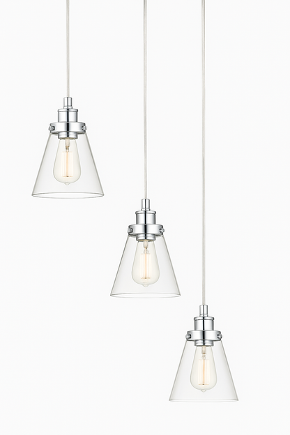Globe Electric Jackson 3 Light Chrome Pendant with Clear Glass Shades Vintage Incandescent Bulbs Included 61037/317754017 58219610374 Globe Electric