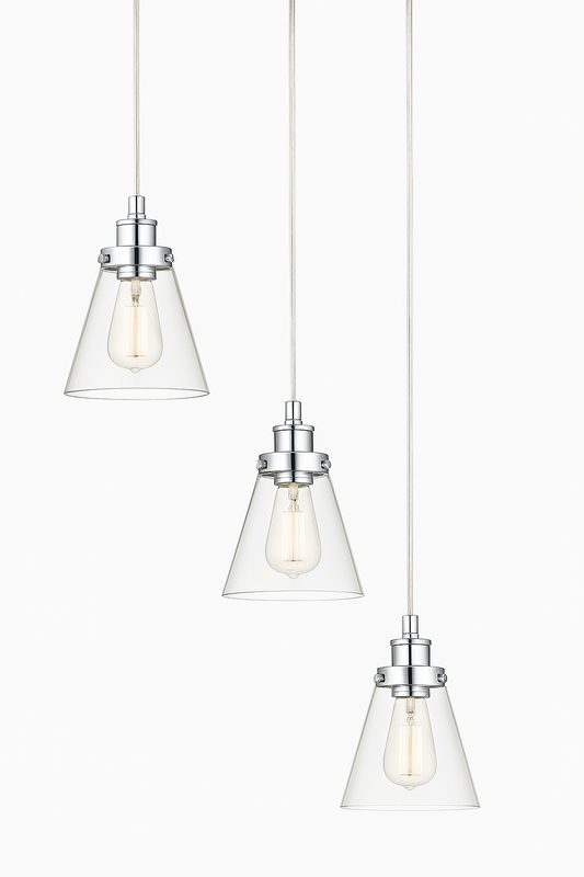 Globe Electric Jackson 3 Light Chrome Pendant with Clear Glass Shades Vintage Incandescent Bulbs Included 61037/317754017 58219610374 Globe Electric