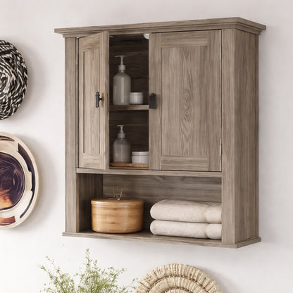 RiverRidge Home Hayward 22 81 in W x 7 88 in D x 24 5 in H Bathroom Storage Wall Cabinet and Medicine Cabinet in Light Woodgrain