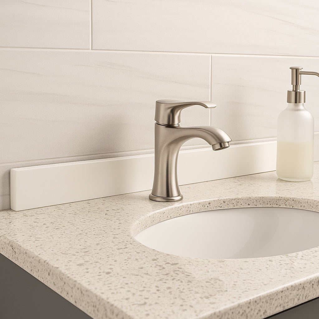 Unbranded Timeless Home 48 in. W Engineered Stone Vanity Backsplash in Ivory White