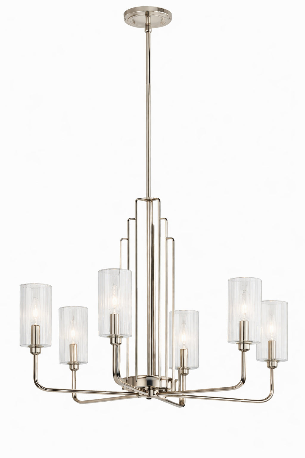 Kichler Kimrose 27 In 6 Lights Polished Nickel And Satin Nickel Art Deco Candlestick Cylinder Chandelier For Dining Room