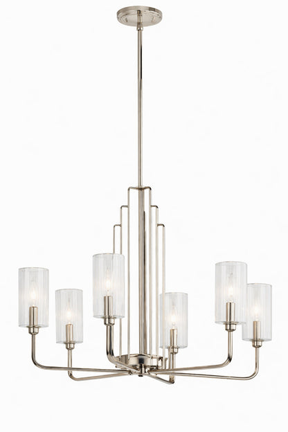Kichler Kimrose 27 In 6 Lights Polished Nickel And Satin Nickel Art Deco Candlestick Cylinder Chandelier For Dining Room