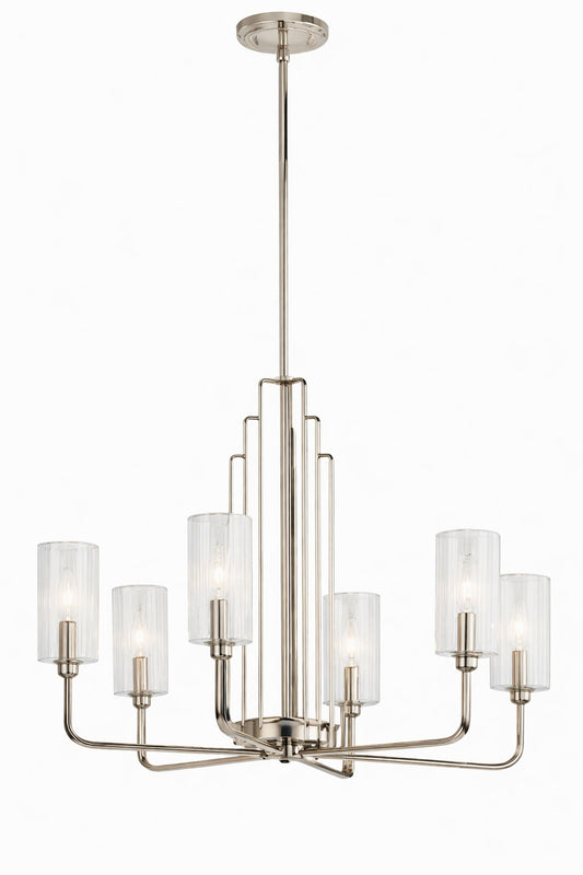 Kichler Kimrose 27 In 6 Lights Polished Nickel And Satin Nickel Art Deco Candlestick Cylinder Chandelier For Dining Room