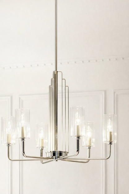 Kichler Kimrose 27 In 6 Lights Polished Nickel And Satin Nickel Art Deco Candlestick Cylinder Chandelier For Dining Room