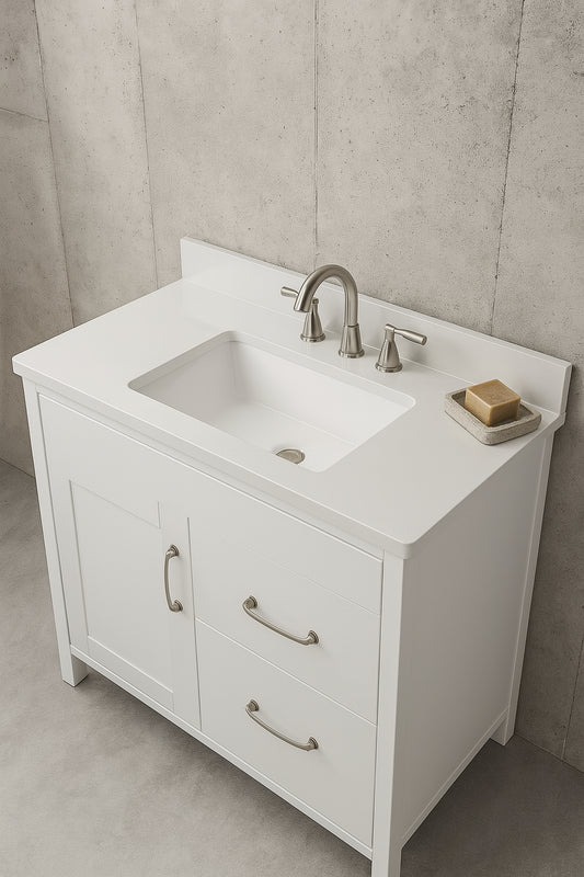 37 In W X 22 In D Quartz White Rectangular Single Sink Vanity Top In Snow Orchid Bt37Bq1388 Rs