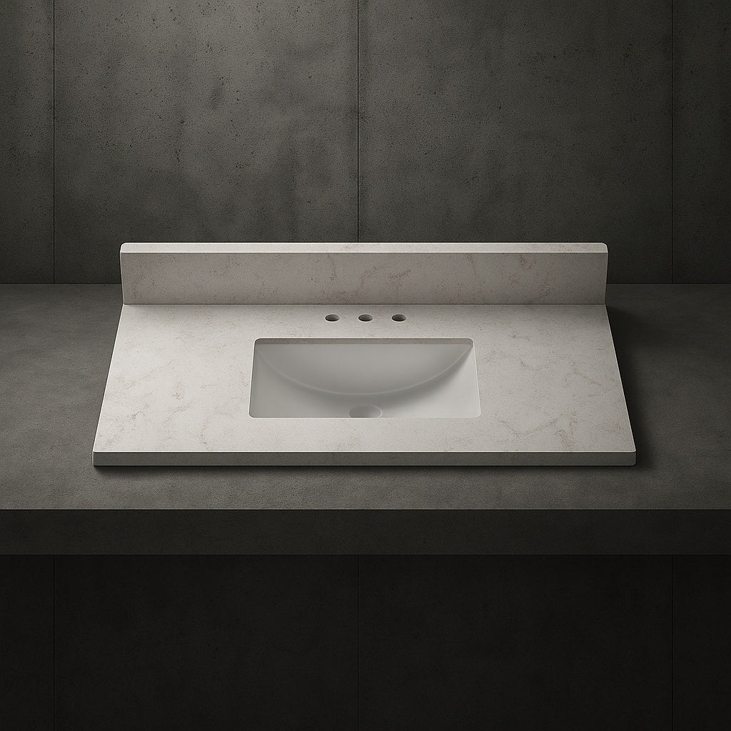 37 In W X 22 In D Quartz White Rectangular Single Sink Vanity Top In Snow Orchid Bt37Bq1388 Rs