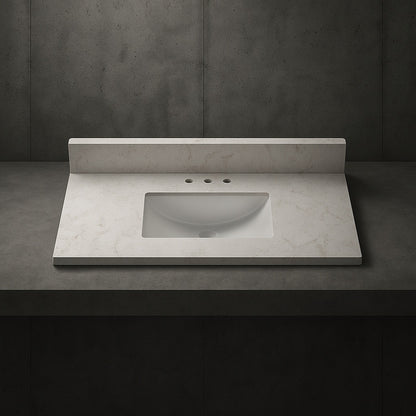 37 In W X 22 In D Quartz White Rectangular Single Sink Vanity Top In Snow Orchid Bt37Bq1388 Rs