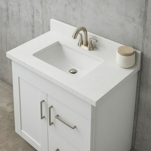 31 in. W x 22 in. D Granite Vanity Top in Jilin White with White Ceramic Rectangular Single Sink