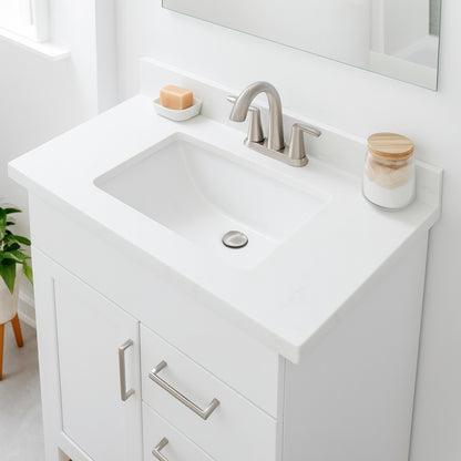 31 in. W x 22 in. D Granite Vanity Top in Jilin White with White Ceramic Rectangular Single Sink