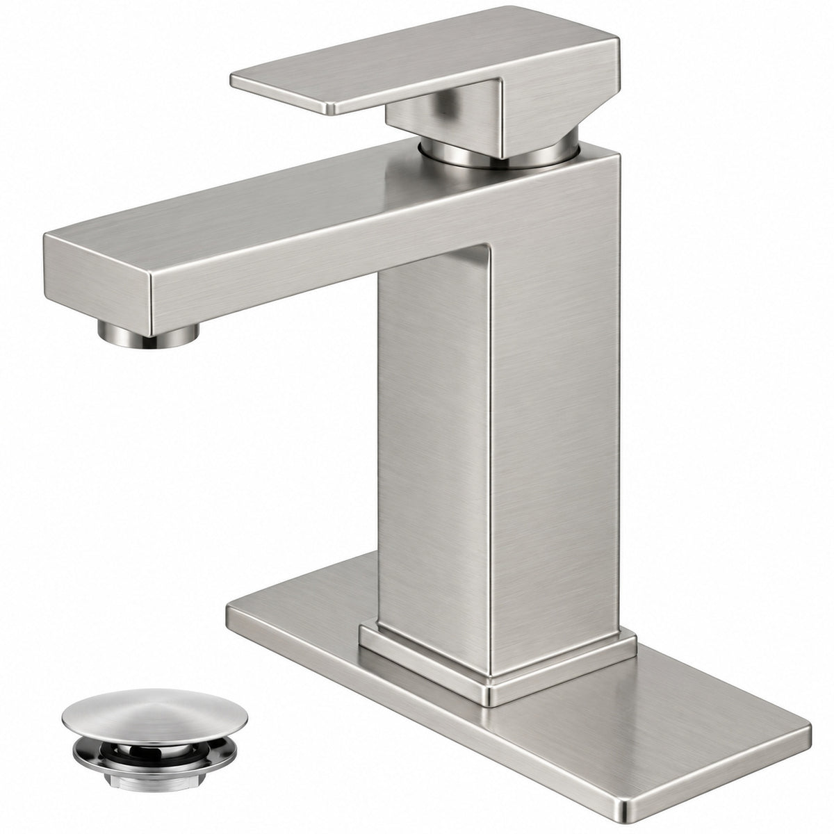 BWE Single Hole Single Handle Low Arc Bathroom Faucet with Pop Up Drain Assembly in Brushed Nickel A 96006 N 2