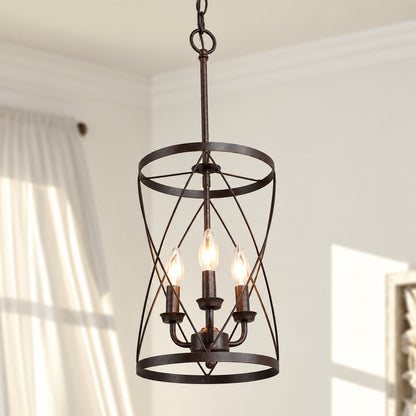 LNC Farmhouse Chandelier Bronze Industrial 3 Light Drum Cage Candlestick Dining Room High Ceiling Pendant Chandelier MNQQMNHD13601I6