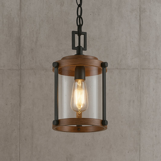 LNC Modern Farmhouse Brown Chandelier 1 Light Black Drum Mini Island Pendant light with Seeded Glass Shades 3IQUQNHD13508M6/317894726 810078492955 LNC