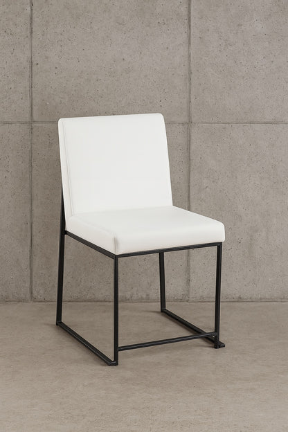 Fuji White Faux Leather and Black Steel High Back Dining Side Chair Set of 2 DC HBFUJI BKW2