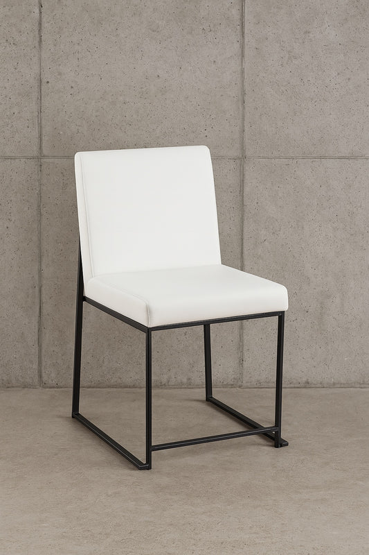 Fuji White Faux Leather and Black Steel High Back Dining Side Chair Set of 2 DC HBFUJI BKW2