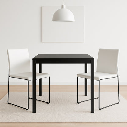 Fuji White Faux Leather and Black Steel High Back Dining Side Chair Set of 2 DC HBFUJI BKW2