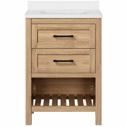 Home Decorators Collection Autumn 24 in Single Sink Freestanding Weathered Tan Bath Vanity with White Engineered Stone Top Assembled Autumn 24WT