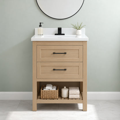 Home Decorators Collection Autumn 24 in Single Sink Freestanding Weathered Tan Bath Vanity with White Engineered Stone Top Assembled Autumn 24WT