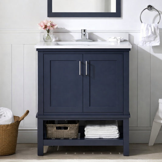 Tupelo 30 in. Single Sink Midnight Blue Bath Vanity with White Engineered StoTupelo 30 in. Single Sink Midnight Blue Bath Vanity with White Engineered Stone Top (Assembled)ne Top (Assembled)