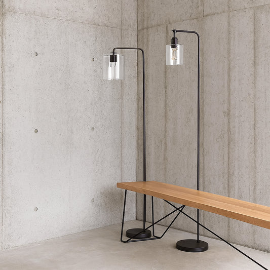 Elizabeth 66 in Oil Brushed Bronze Industrial 1 Light LED Energy Efficient Floor Lamp with Glass Cylinder Shade FL ELZBTH BZ GD