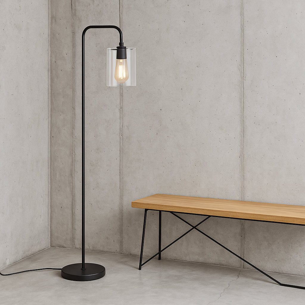 Elizabeth 66 in Oil Brushed Bronze Industrial 1 Light LED Energy Efficient Floor Lamp with Glass Cylinder Shade FL ELZBTH BZ GD