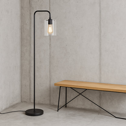 Elizabeth 66 in Oil Brushed Bronze Industrial 1 Light LED Energy Efficient Floor Lamp with Glass Cylinder Shade FL ELZBTH BZ GD