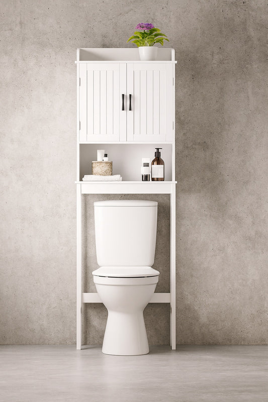 Bathroom Over-the-Toilet Storage 21.7 in. W x 66.9 in. H x 7.1 in. D Composite Rectangular Shelf in White