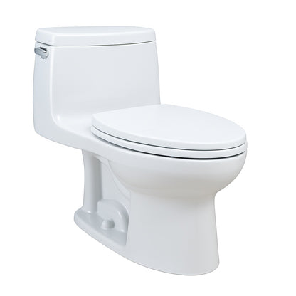 UltraMax II 12 in Rough In One Piece 1 28 GPF Single Flush Elongated Toilet in Cotton White SoftClose Seat Included