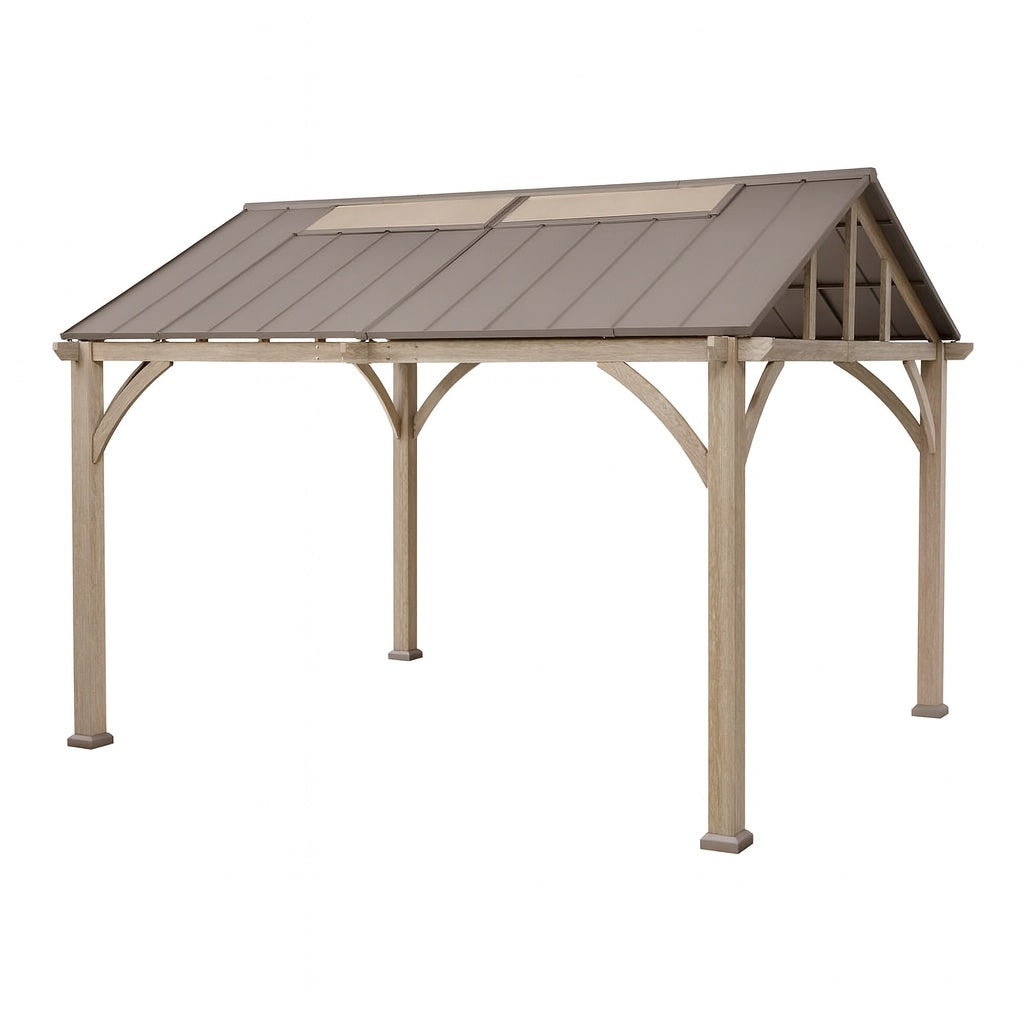 Hampton Bay Lindmoore 11 ft. x 13 ft. Taupe Pitched Roof Hard Top Gazebo