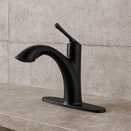 Hemming Single Handle Pull Out Sprayer Kitchen Faucet Deckplate Included in Matte Black HDQFP3C0001BL