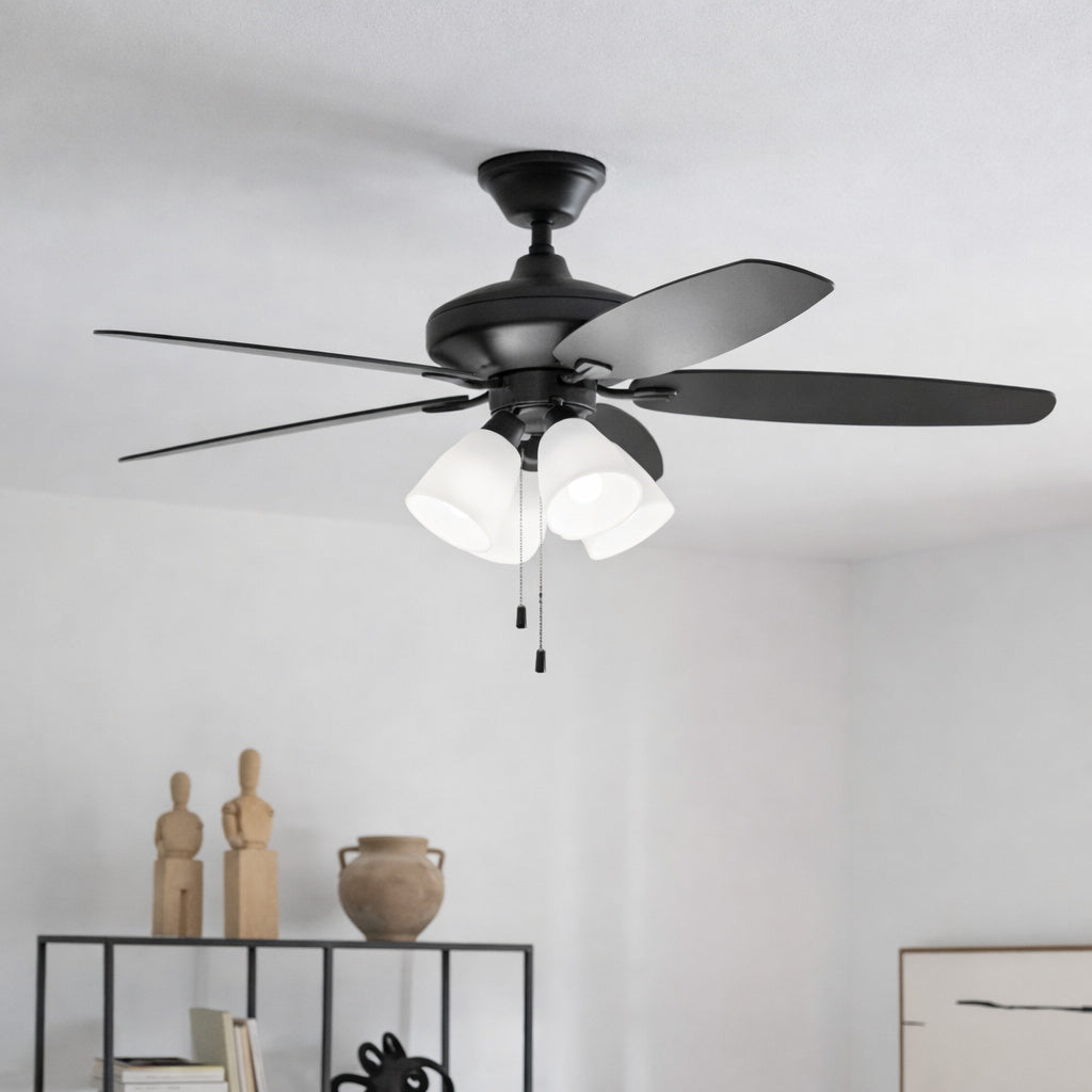 KICHLER Renew Premier 52 in Indoor Satin Black Dual Mount Ceiling Fan with LED Bulbs with Pull Chain