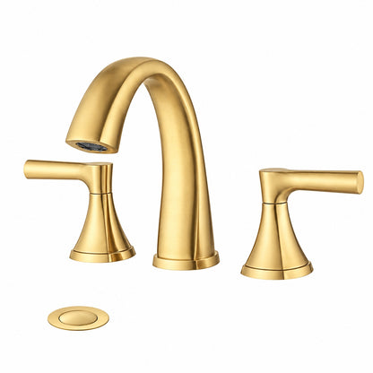 Magic Home 8 in Widespread 3 Hole Double Handle Bathroom Sink Faucet with Drain in Brushed Gold MS B0312 BG