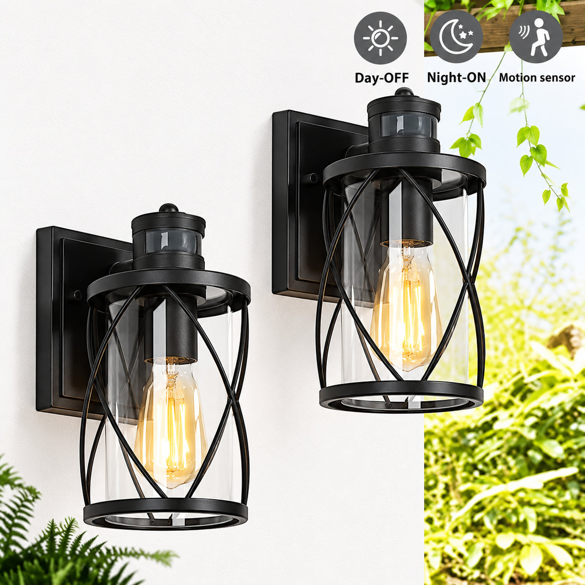 Uolfin Farmhouse Outdoor Porch Wall Light 1 Light Craftsman Black Patio Wall Lantern Sconce with Clear Glass Shade 2 Packs