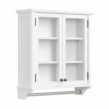 Alaterre Furniture Dorset Bath 27 in W x 8 in D x 29 in H White Pine Wall Mounted Bath Storage Cabinet with Towel Rod