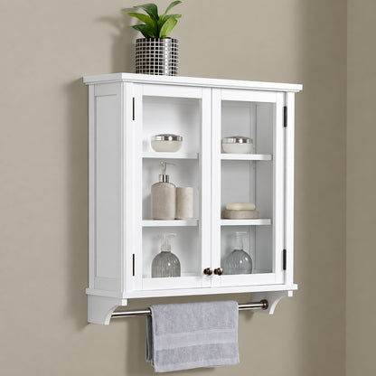 Alaterre Furniture Dorset Bath 27 in W x 8 in D x 29 in H White Pine Wall Mounted Bath Storage Cabinet with Towel Rod
