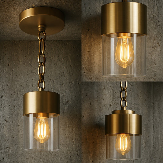 Uolfin Modern Dome Kitchen Island Pendant Light Contemporary 60W Cylinder Pendant Light Drum Clear Glass Shade Pendant Light 47FVF3HD24277QF/318539549 810070945725 Uolfin