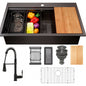 AKDY All in One Gunmetal Matte Black Finish Stainless Steel 33 in Double Bowl Drop In Kitchen Sink with Kitchen Faucet