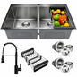 AKDY All in One Gunmetal Matte Black Finish Stainless Steel 33 in Double Bowl Drop In Kitchen Sink with Kitchen Faucet KS0533 KF12