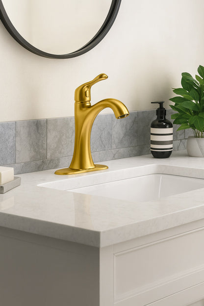 KOHLER Sundae Single Handle Single Hole Bathroom Faucet in Vibrant Brushed Moderne Brass