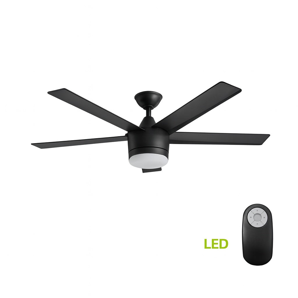 Home Decorators Collection Windward IV 52 in. Indoor LED Matte Black Ceiling Fan with Dimmable Light Kit, Remote Control and Reversible Motor